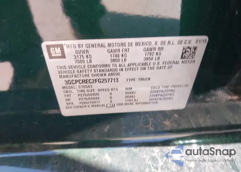 2015 Chevrolet Silverado 1500 1Lt из США, поврежденный, VIN 3GCPCREC2FG257713